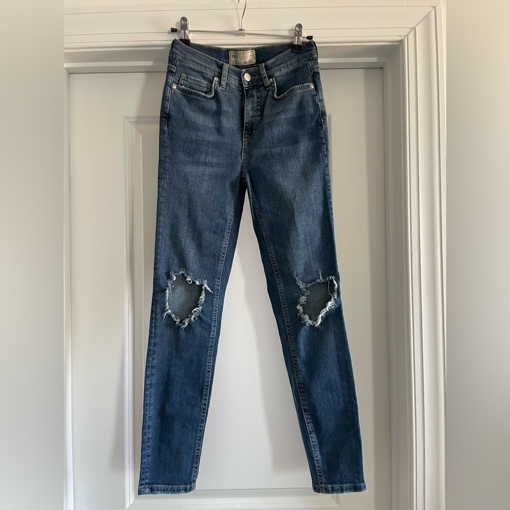 Free People Dark Blue Distressed Skinny Jeans